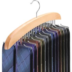 Tie Rack Hanger for Closet,360 Degree Rotating Tie Holder Organizer with 24 Folding Hooks,Wooden Men's Neck Tie Organizer Storage for Belts Tank Tops Scarves