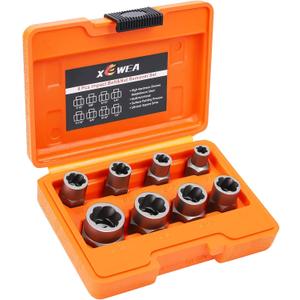 XEWEA 8PCS 3/8" Drive Impact Bolt & Nut Remover Set, Bolt Extractor Set Tool for Removing Stripped, Damaged, Rounded off and Broken Bolts & Nuts with Storage Case