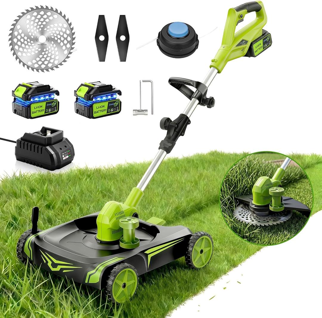 4-in-1 Electric Small Lawn Mower with Detachable Wheeled Base, 3 Position Cutting Height, Cordless Mini Push Mower Battery Powered for Garden/Yard/Farm, Gardening Gifts for Parents, Seniors, Women, Green