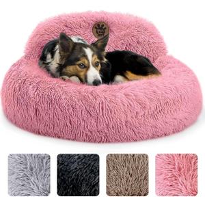 PetJett Calming Medium Dog Bed - 30'' Round Dog Beds, Anti-Slip & Washable Super Soft Fluffy Plush Donut Bed, Anti-Anxiety Premium Comfort Pet Bed, Fits Dogs up to 45 lbs - Pink