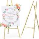 Gold Metal Easel Stand 46.7", Heavy Duty Floor Display Easel, Adjustable 4-Tier with Chain Support, Wedding Welcome Sign Holder, Poster Stand, Easy to Assemble, Assembly Required (1 Pack)