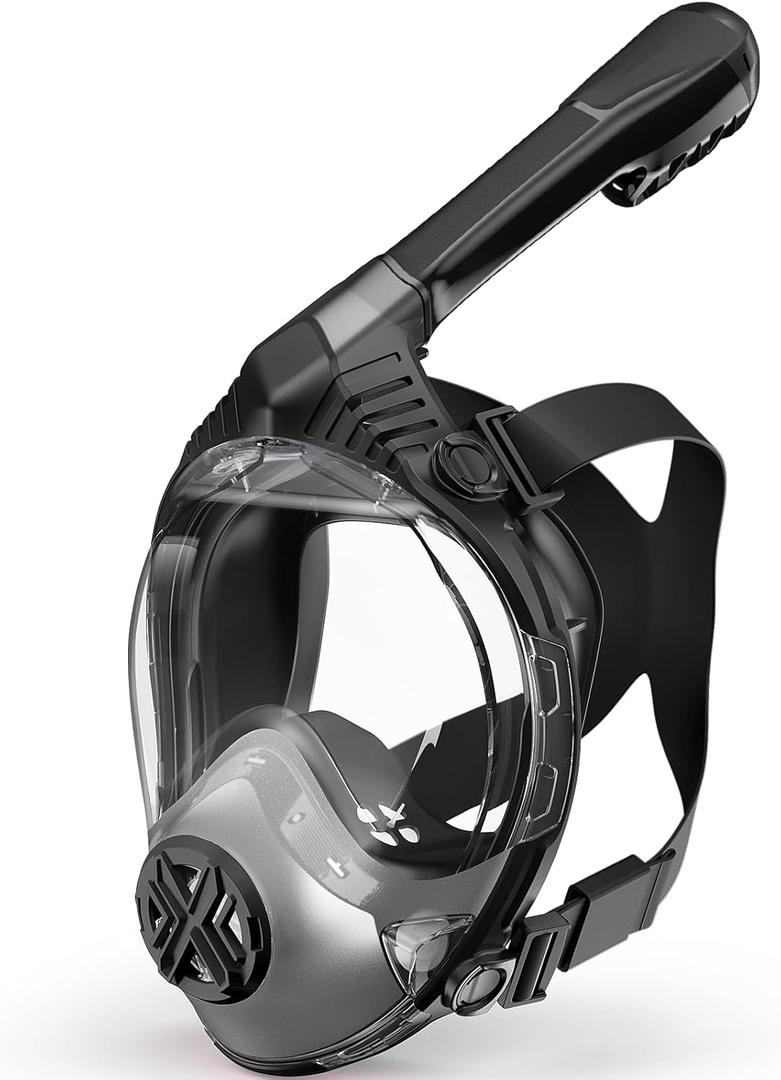 Full Face Snorkel Mask- Snorkeling Gear for Adults with Safe Dry Top Breathing System, 2025 Latest Foldable Panoramic View Snorkeling Mask for Men and Women, Anti Fog Anti Leak (Large-X-Large, Black)