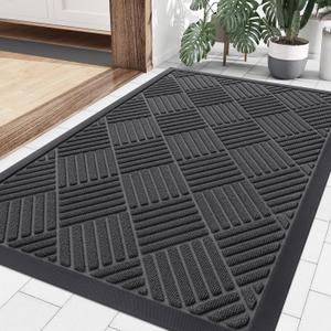Smiry Front Door Mat Outside Entrance, Heavy Duty Outdoor Indoor Natural Rubber Doormat, Non Slip, Trap Dirt and Moisture, Easy Clean, Low Profile Patio Porch Entryway Mat, 35x23, Light Grey