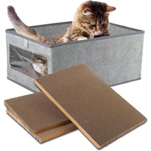 Kichwit Large Cat Scratching Pads, 3pcs Cat Scratcher Cardboard with a Box, Reversible Cat Scratching Board,16.5" x 11.7" (Large)