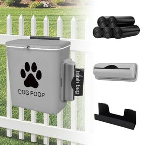 Dog Poop Trash Can Outside Hanging, 2 Gallon Wall Mount Dog Poop Trash Can with Trash Bag Dispenser, Small Pet Waste Bin with Lid, Hanging Pet Waste Disposal Container for Fence, Garbage, Outdoors