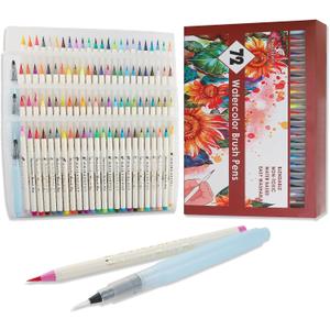 72 Pack Watercolor Markers, Dual Tip Water Brush Pens with 3 Free Water Blending Brushes, Water Based Art Markers for Adult Coloring, Calligraphy, Sketching, Bullet Journaling Drawing