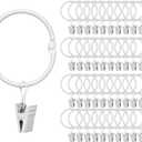 Fivebop 40 Pack Rings Curtain Clips Rustproof Metal Window Drapery Decorative Clips Vintage Heavy Duty Eyelet Curtain Rods Hangers Rings with Hooks, 1.5In Inner Diameter (White-Open)