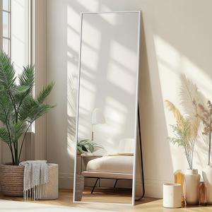 Delma Full Length Mirror,Large Floor Mirror with Aluminum Frame for Bedroom, Bathroom, Living Room,Wall Mount or Freestanding Design, Silver, 56" L x 15" W x 1Pcs