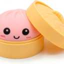 Pink Dumpling Squishies with Box,Squishies Dumplings Stress Relief Balls Fidget Sensory Toy,Bao Bun with Food Steamer Stretchy Desk Squeeze Toys