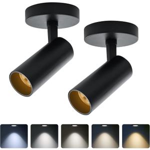 LED Ceiling Spotlight 5CCT 2700K/3000K/3500K/4000K/6000K Selectable Dimmable,Spot Light Indoor Adjustable Flush Mount Lights Fixture 12W CRI 90+, Tilt Angle Accent Lighting, Black 2 Packs