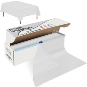 tujol White Disposable Plastic Table Cloth Roll 54" X 100', Plastic Table Cover with Cutter Box, Cut to Size Disposable Tablecloth for Parties