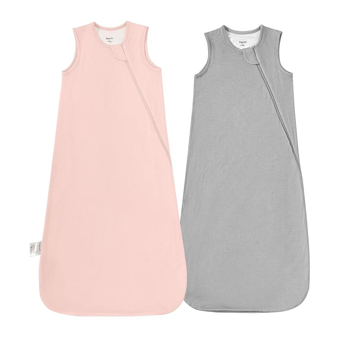 Supersoft Rayon Made from Bamboo Sleep Sack 3-6 Months Newborn Sleep Sack 0-3 Months 0.5 Tog Baby Wearable Blanket with 2-Way Zipper Summer Unisex Sleeping Bag for Babies (2 Pack) Pink & Gray (S(0-6M))