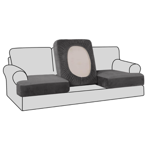 H.VERSAILTEX Stretch Velvet 3 Piece T Cushion Sofa Slipcovers Individually Cushion Cover for 3 Cushion Couch Seat Cushion Covers for Sofa Seat Cushion Covers Stay in Place(Sofa, Grey)