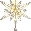 Sonwyoung Large Christmas Star Tree Topper with 20 LED Lights 12.5 Inch Star Tree Topper Glitter Sparkle Xmas Treetop Ornament for Home Holiday Party Decorations(Champagne)
