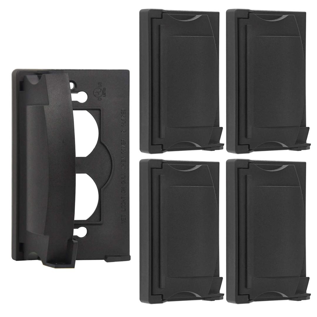BESTTEN 5 Pack Outdoor Outlet Cover for Duplex Receptacles, Weatherproof Design Auto-Closing Lid, UL Listed, Black, H4.65 x W2.87 x D0.71
