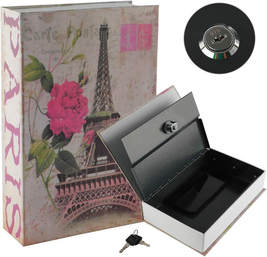 KYODOLED Book Safe with Key Lock,Dictionary Diversion Secret Safe Box,Money Hidden Lock Box,9.5" x 6.1" x 2 .2" Paris Large