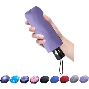 Goothdurs Automatic Mini Travel Windproof Umbrella Compact Auto Open/Close Small Lightweight Folding Rain Umbrellas for Women Men (A9.1-Purple)