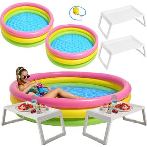 5 Pcs Outdoor Movie Night Inflatable Swimming Pool 51in x 13in Colorful Blow up Pools with Foldable Portable Serving Tray Table and Pump for Summer Backyard Camping Birthday Party Activitie