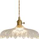 Oyisen Pendant Lights, 11.8 Inch Hanging Lamp Adjustable 6.5Ft Cord Hanging Lamp Clear Flower Glass Shade Pendant Light Fixture Hanging Pendant Lights for Bedroom