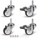 1.5 in Stem Casters Set of 4, Small Swivel Caster Wheels with Brake, Heavy Duty Threaded Caster Wheels for Furniture,Cart,Cabinet, Total Load Capacity: 194Lbs,M8x20mm