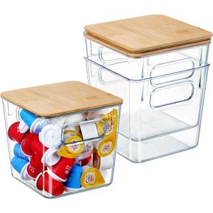 Qilinba 3 PACK Coffee Pod Holder K Cup Organizer Large Capacity Clear Storage Container Bins with Bamboo Lids for Coffee Bar Organization and Storage