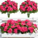 Alupssuc 8Pcs Artificial Geranium Flowers for Outdoors Decoration Silk Floral, UV Resistant Fake Plants, Faux Flower for Porch Garden Table Centerpieces Home Indoor Outside Spring Decor(8, Deep Pink)
