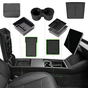 9PCS Center Console Organizer Tray for 2024 2025 2026 Tesla Model 3 Accessories, Armrest Hidden Storage Box Cup Holder Charger Pad for Tesla Model 3 Highland