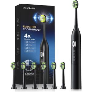 Sonic Electric Toothbrush for Adults: 42,000 VPM Deep Clean for Sensitive Teeth, Rechargeable Toothbrush with 6 Brush Heads, 4 Modes & Smart Timer, IPX7 Waterproof, 120-Day Battery for Home/Travel (Black)
