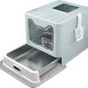 Enclosed Cat Litter Box with Lid Top Exit Covered Metal Stainless Steel Litter Box Leak Proof & Odorless Easy to Clean Including Cat Litter Scoop and Litter Mat