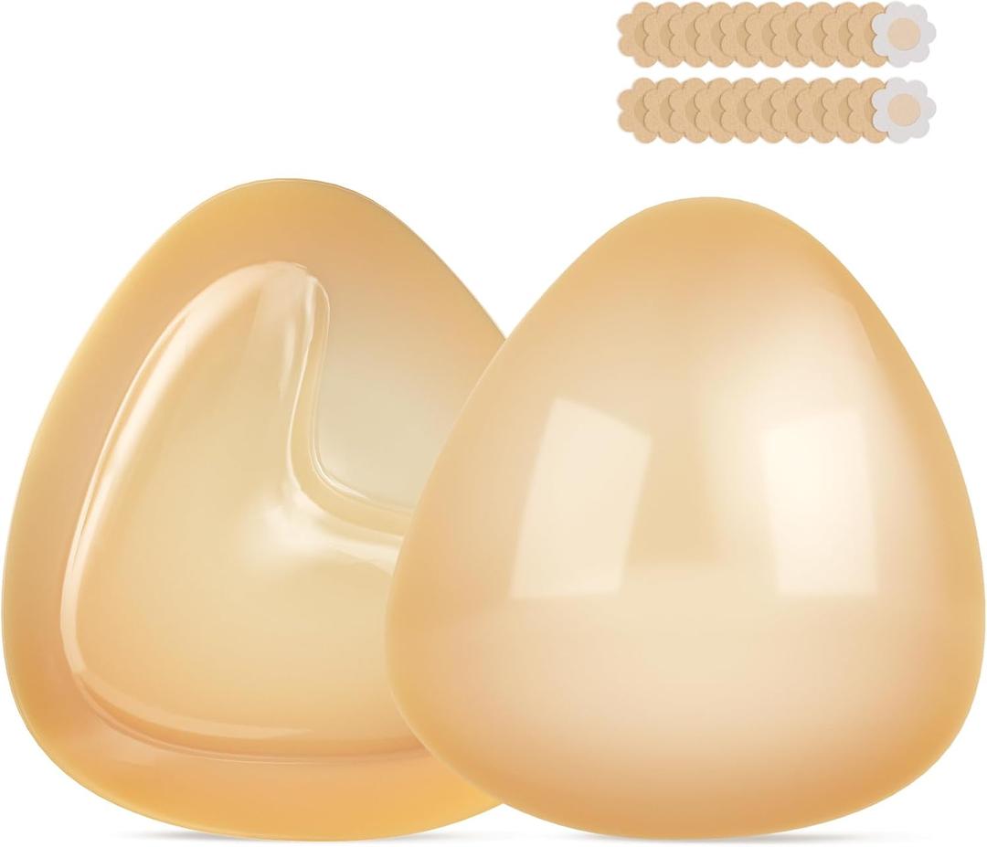 Double Sided Sticky Bra Inserts, Reusable Push Up Adhesive Pads with Padding for Bikini, Swimsuit, Sports Bra & Strapless Dresses Beige C