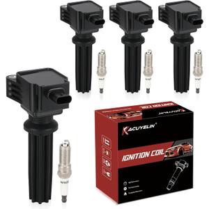 UF670 Ignition Coil Pack and Double Iridium Spark Plugs Set of 4 Compatible with Ford Focus Explorer Edge Fusion Mustang MKC LR2 XF MKT Taurus 2012-2021 Replaces# UF729 UF678 90495