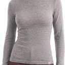 Women's Merino Wool Blend Shirts Long Sleeve Tops Crew Neck Fitted Basic Tee Cozy Embrace Collection (Gray, M)