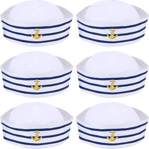 6 Pieces Sailor Captain Navy Hat Blue with White Sail Hats for Kid Navy Costume Dressing Up Party Accessory(Classic Style)