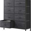 Sweetcrispy 8 Drawer Fabric Dresser for Bedroom, Tall Dresser, Black Wood, 11.8"D x 30.9"W x 36.4"H