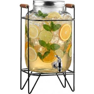 Style Setter Beverage Dispenser Cold Drink Dispenser w/ 2-Gallon Capacity Glass Jug, Metal Stand & Leak-Proof Acrylic Spigot, Metal Lid, Great for Parties, Weddings & More