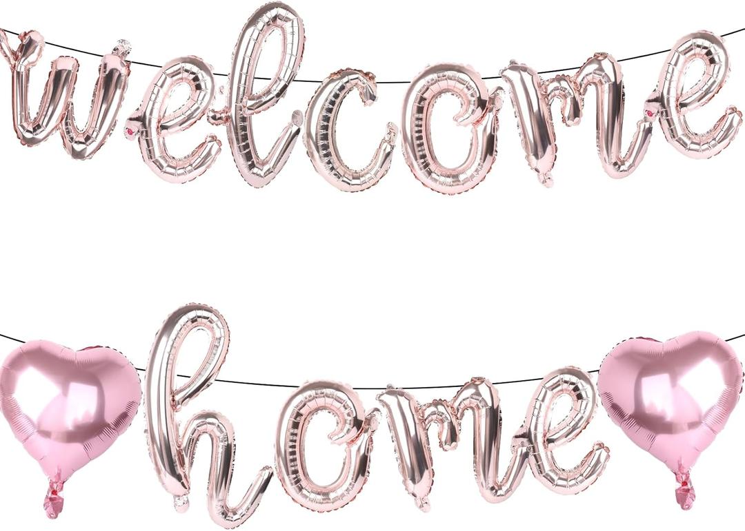 Rose Gold Welcome Home Balloons, Welcome Home Banners Letters Cake Topper, The Big Wide Welcome Home Decorations Signs for Party, Small Letter Balloons 18 Inch Housewarming Party Decoration