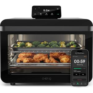 CHEF iQ MiniOven Smart Toaster Oven Air Fryer Combo, 11-in-1 Countertop Convection Oven, Bake, Broil, Air Fry, Broil, Dehydrate, 1750W, 25 Qt Capacity, Fast Cooking with Touchscreen Controls Black