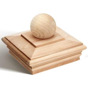 Hosuly 1 Pcs 6"x 6" Wood Post Caps with Ball Finial, Rot Resistant Cedar Newel Post Cap for Outdoor Fence & Deck