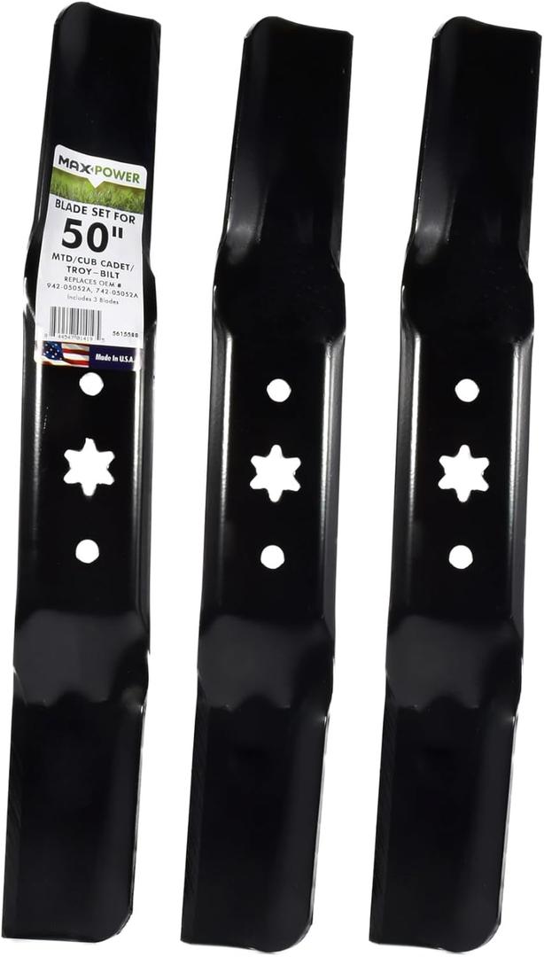 MaxPower 561558B 3 Blade Set for 50 Cut MTD, Cub Cadet, Troy-Bilt, Craftsman, Replaces OEM no. 942-05052A, 742-05052A, CMXGZAM110155