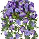 Briful Artificial Hanging Flowers for Outdoors, Fake Hanging Morning Glory Plants & Flowers with Basket Silk Flowers Hanging Decor for Front Porch Home Garden Balcony Room Decor (Blue Purple)