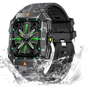 Military Smart Watch For Men (Answer/Make Call) With Flashlight For Android And iPhone, Waterproof Fitness Tracker With Blood Oxygen/Heart Rate/Sleep (Camouflage)