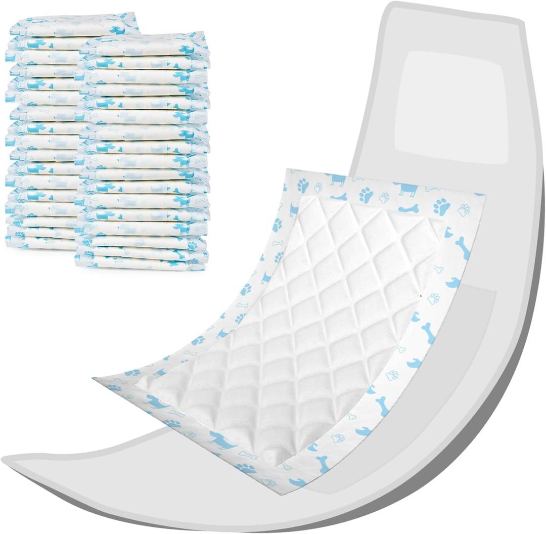 Pet Soft Disposable Dog Diaper Liners Booster Pads - Fit for Most Washable Dog Diapers & Dog Belly Bands Wraps, Ultra Absorbent for Marking, Incontinence, Female in Heat (Blue,S-50)