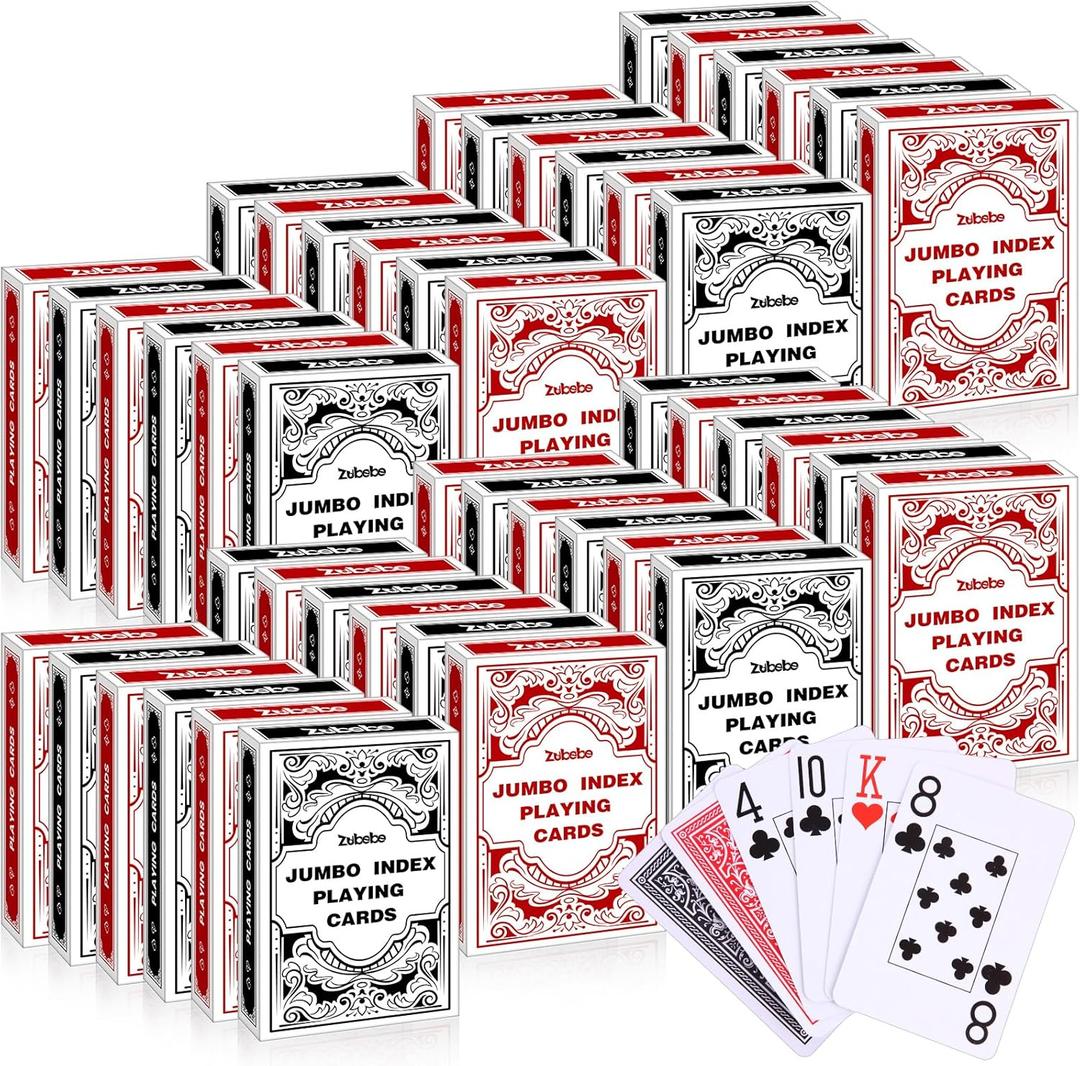 Zubebe 48 Pack Playing Cards Bulk Deck of Cards Jumbo Index Red and Black Standard Poker Size Travel Playing Item for Activities Party Supplies Games Novelty Gift
