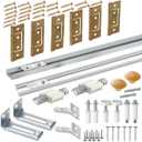 Bifold Door Hardware with Track, Bi-fold Closet Door Hardware Repair Tool Kit, Included Top Guide Wheels, Top Pivot, Bottom Pivot, Spring, Metal Pivot Pin and Steel Track (60 inch)