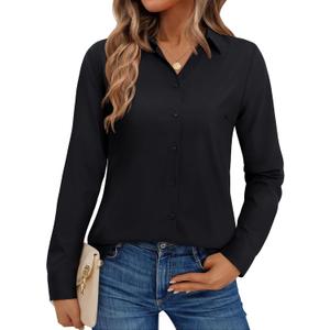 Gleeivy Button Down Shirts for Women Collared Dress Shirts for Work Business Casual Dress Shirts for Women (Black, L)