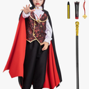 Fooecor Boys Vampire Costume - Scary Halloween Party, Teeth, Cane & Cosmetic Kit Included Small Kids