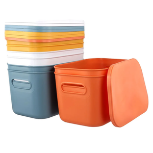 HOZEON 8 Pack Colored Plastic Storage Bins with Lids and Handle, Stackable Colorful Cupboard Organiser Pantry Storage Boxes for Shelves, Drawers, Bathroom, 10 x 7 x 6 Inch