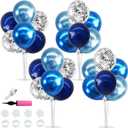 TONIFUL 4 Set Metallic Blue Silver Balloon Stand Centerpiece Table Decorations for Men's Birthday,Father's Day Retirement,Blue Party Decoration,Graduation Decorations 2026,Baby Shower