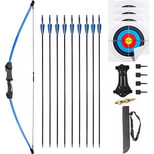 45" Youth Bow and Arrows Set for Kids 8-12 Teens Recurve Archery Beginner Gift Longbow Kit, Outdoor Hunting Play Gift, 9 Arrows, 4 Target Face for Backyard Game Age 12-14 14-16
