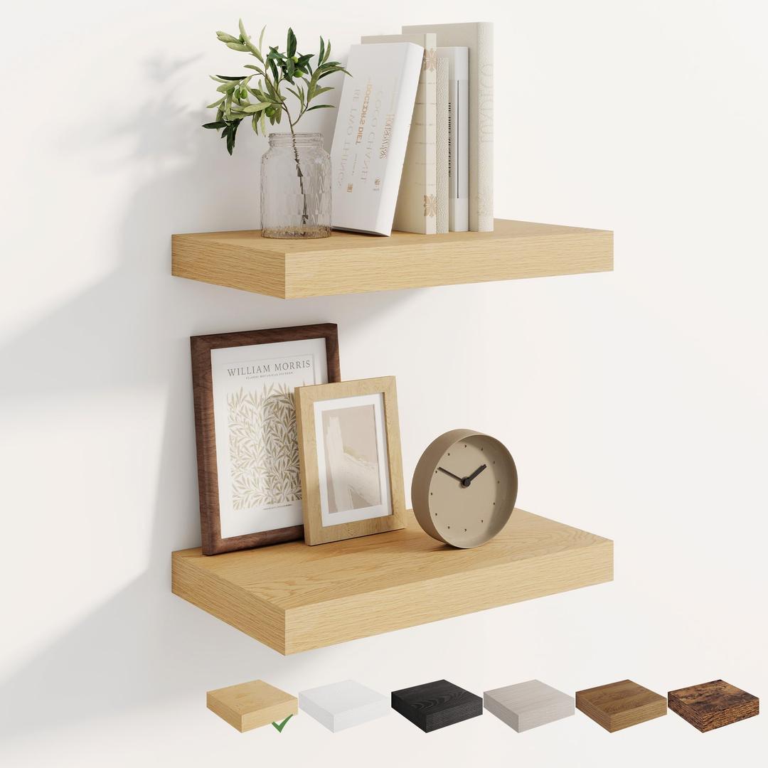 Dreamland 30 Inches Wall Mounted Wood Floating Shelves, Oak, 2 Pack